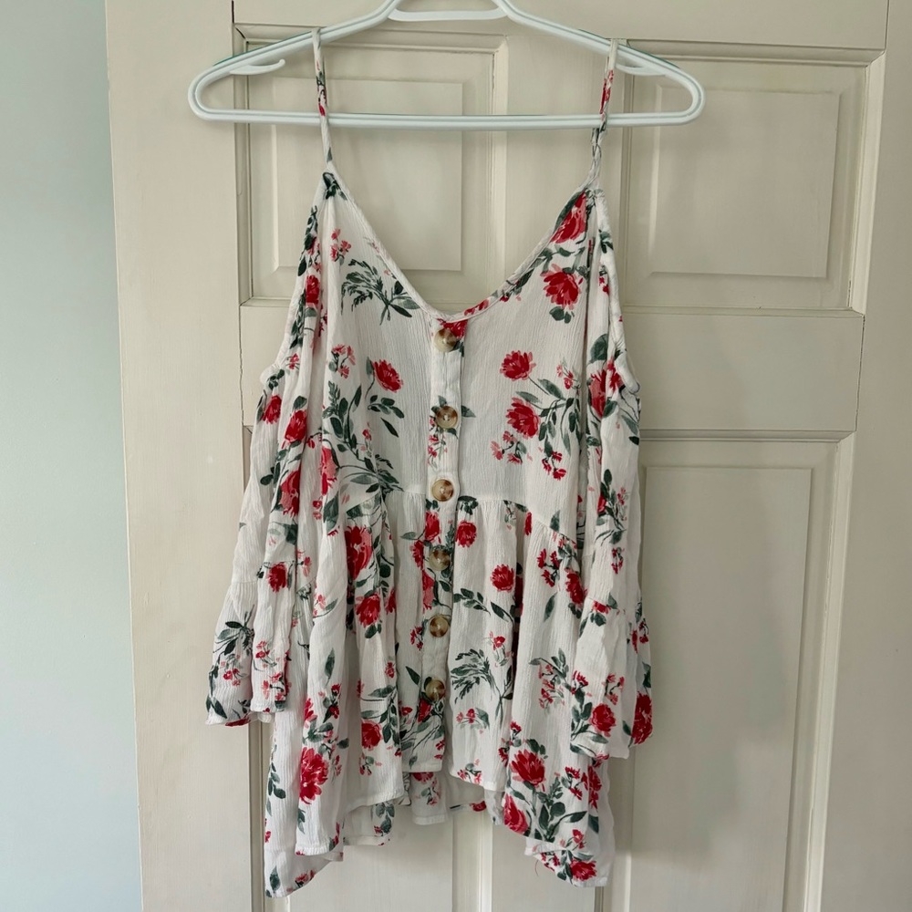 Torrid cold shoulder button up floral blouse size 1